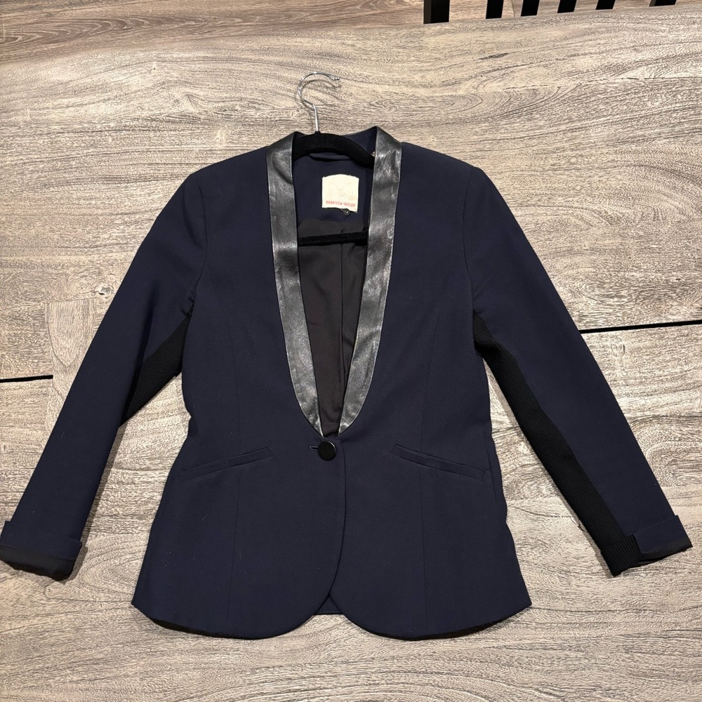 Rebecca Taylor Navy Tuxedo Blazer with Black Leather Lapel